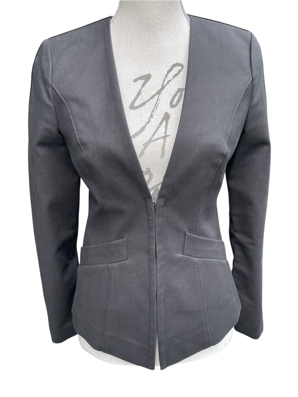 Judith & Charles Black Fitted No Lapel Clip Closure Blazer Jacket (2) - Picture 4 of 12